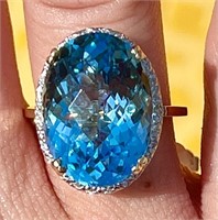 Certified 13.71 cts Blue Topaz & Diamond Ring