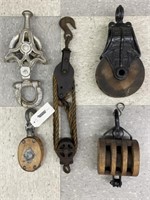 5 Assorted Antique Pulleys