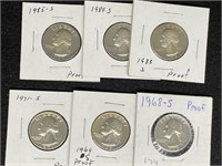 Proof Quarters: 1968-S, 1969-S, 1971-S,  1985-S, e