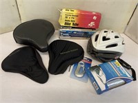 Bike Items. Helmet , Foot Pump, Bicycle Seat, more