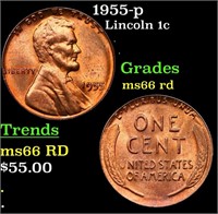 1955-p Lincoln Cent 1c Grades GEM+ Unc RD