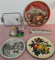 703 - ROUND TRAY, COLLECTOR PLATES, FIGURINES