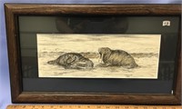 Framed pencil drawing by C. Koonuk from 1969 of wa