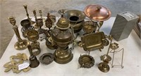 Group of Brass Items, Including Lamp
