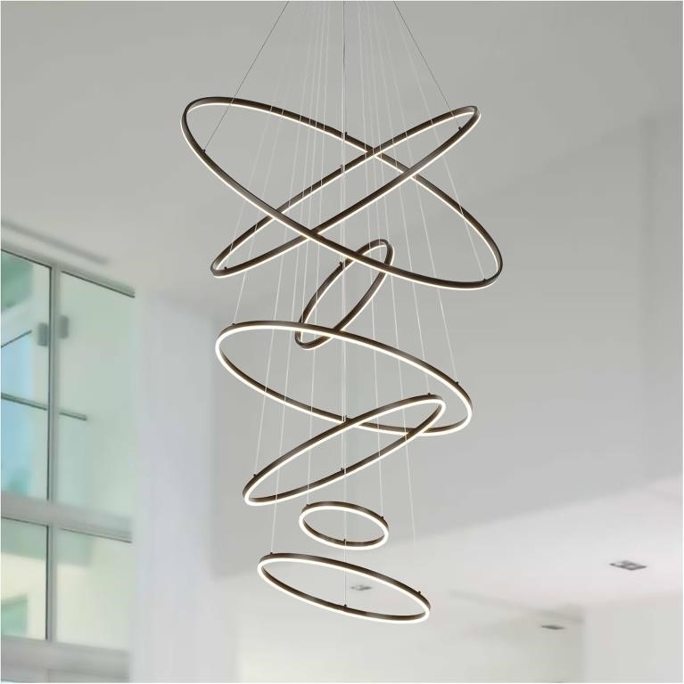 7-Rings Black Modern LED Chandelier, Dimmable