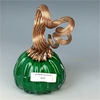 CG 2022 Green & Gold Art Glass Pumpkin