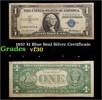 1957 $1 Blue Seal Silver Certificate Grades vf++