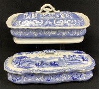 Antique Blue Transferware Toiletries Razor Boxes