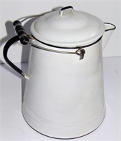 ENAMELWARE COFFEE POT - WHITE w/ BLACK TRIM (NOS)