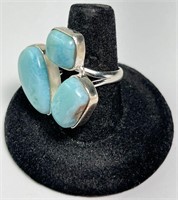 Large Sterling Larimar Ring 11 Grams Size 8