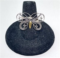 Sterling Filigree Butterfly Ring w/14 Kt Gold 3 G
