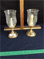 Pair brass base candle stands