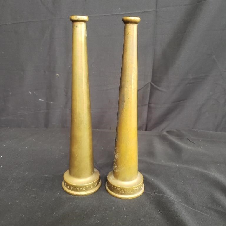 Pair of brass fire hose nozzles
