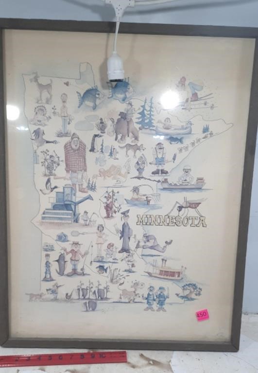 Pictorial Map of Minnesota Framed 23.5" x 29.75"