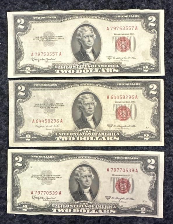 (3) 1952 Red Seal $2.00 Notes