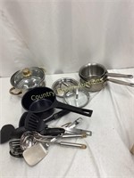 Assorted Pots & Kitchen Utensils