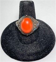 Vintage Sterling Coral Ring 5 Grams Size 8 - 10