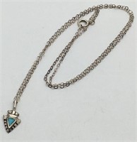 Sterling Turquoise Pendant On Sterling Chain