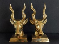 Pair of brass spiral-horned gazelles, possibly