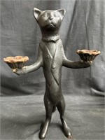 Vintage cast iron standing cat candle holder