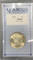 1922 AACGS MS62 Silver Peace Dollar