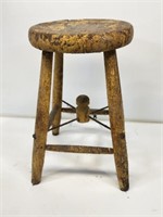 Primitive Wooden Stool with Old Yellow Paint