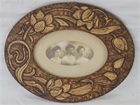 Antique Oval Picture in Wood Carved Frame