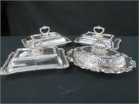 4 SILVER PLATE WARE ENTREE DISHES
