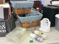 wicker/checkered baskets w/craft items