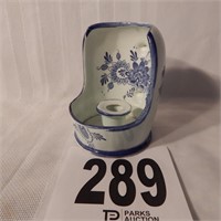 BLUE AND WHITE CERAMIC 5" CANDLE HOLDER