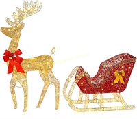 Lit Christmas Reindeer & Sleigh  Yard Decor