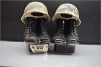 2 Military Boots and Helmet Beam Decanters