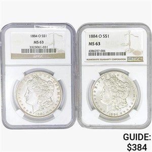 [2] 1884-O Morgan Silver Dollars NGC MS63