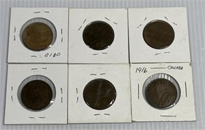 6 Canadian Large Cents