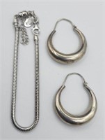 Sterling 7in Bracelet And Pierced Earrings 15.7g