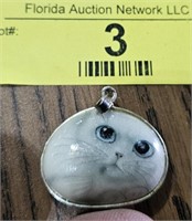 Hand Painted Artist Signed Stone Cat Pendant