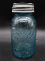 BLUE GLASS BALL CANNING JAR VINTAGE ANTIQUE