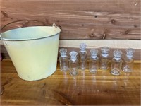 SELECTION OF GLASS SPICE JARS W/ BUCKET