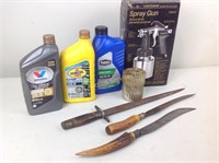 Craftsman spray gun, oil, knives