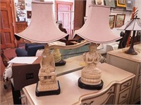 Pair of composite lamps with Asian goddesses,