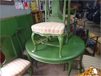 Dining Table & 6 Chairs W/ 2 Leaves In Green Paint