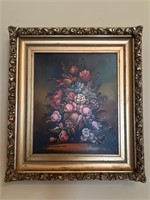 32"x34" Colorful Floral Framed Oil Painting