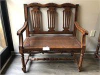 Antique style cane bottom Mahogany twin chair (a)