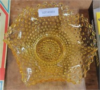 HOBNAIL YELLOW GLASS RUFFLED BOWL