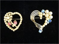 Vtg. Inspired Faux Pearl / Rhinestones Brooches
