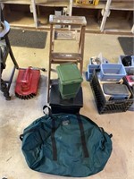 Lot with Step ladder, Crates, Duffel Bag, etc...