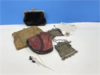Purse Lot (metal & Leather) With Hat Pins And