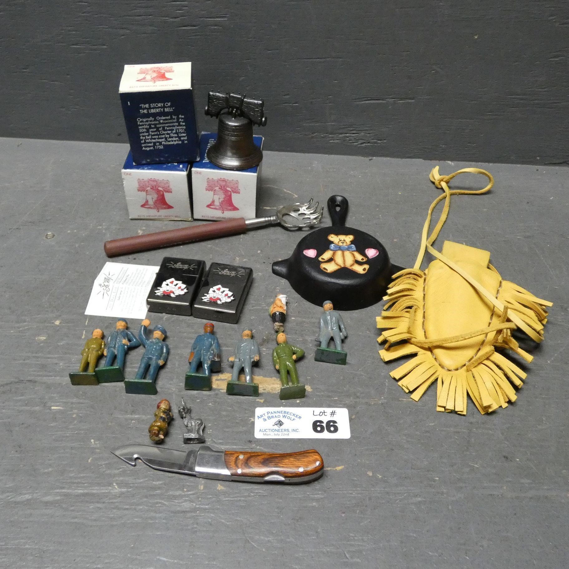 Lead Soldiers, Lighters, Mini Liberty Bells, Knife