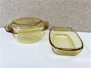 Amber Glass Square Cookware Dishes - w/ 1 Lid