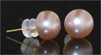 18kt Gold 8mm Rose Freshwater Pearl Earrings